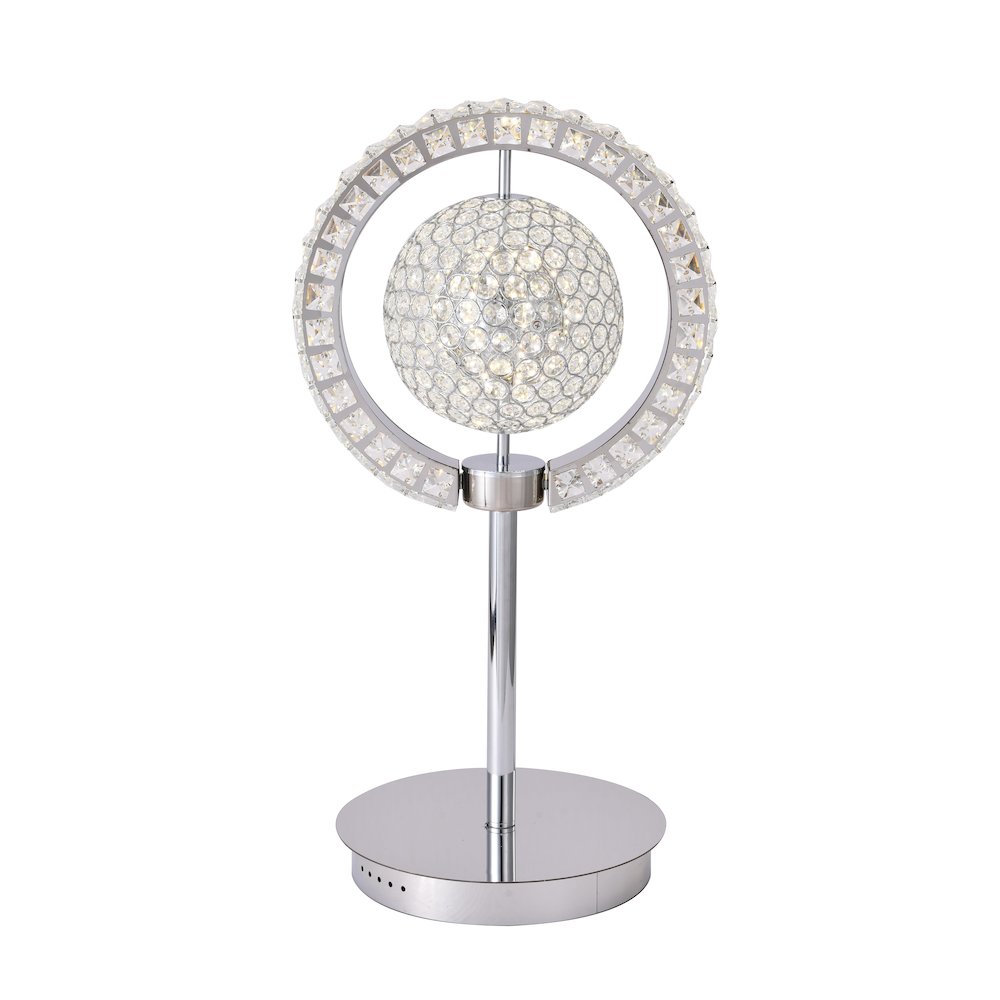 2-Light Chrome ORB Table Lamp With Clear Crystals