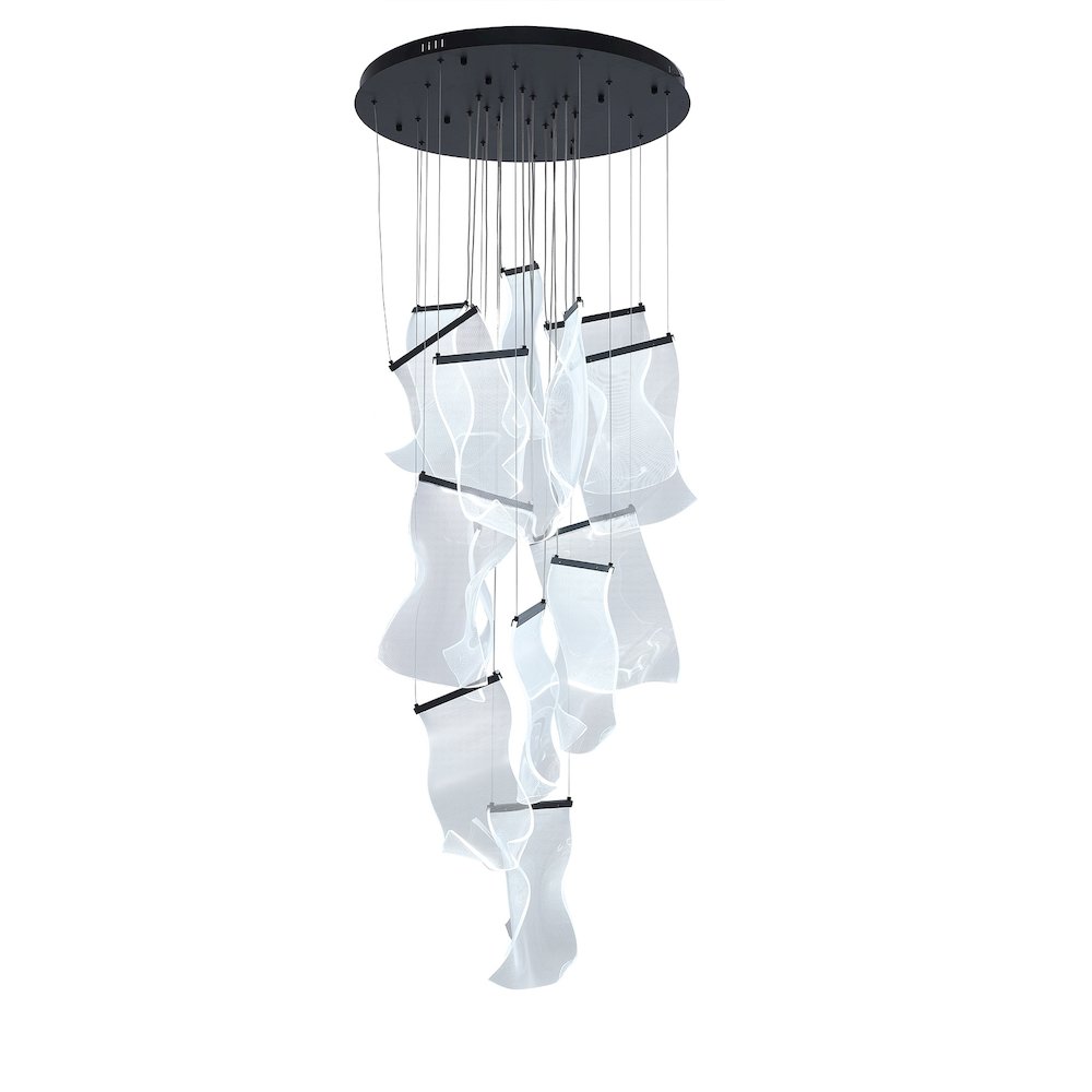 8-Light Satin Black Chandelier With Acrylic Crumbled Sheet Pendants