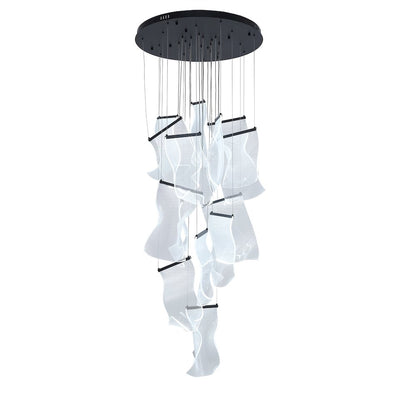 8-Light Satin Black Chandelier With Acrylic Crumbled Sheet Pendants