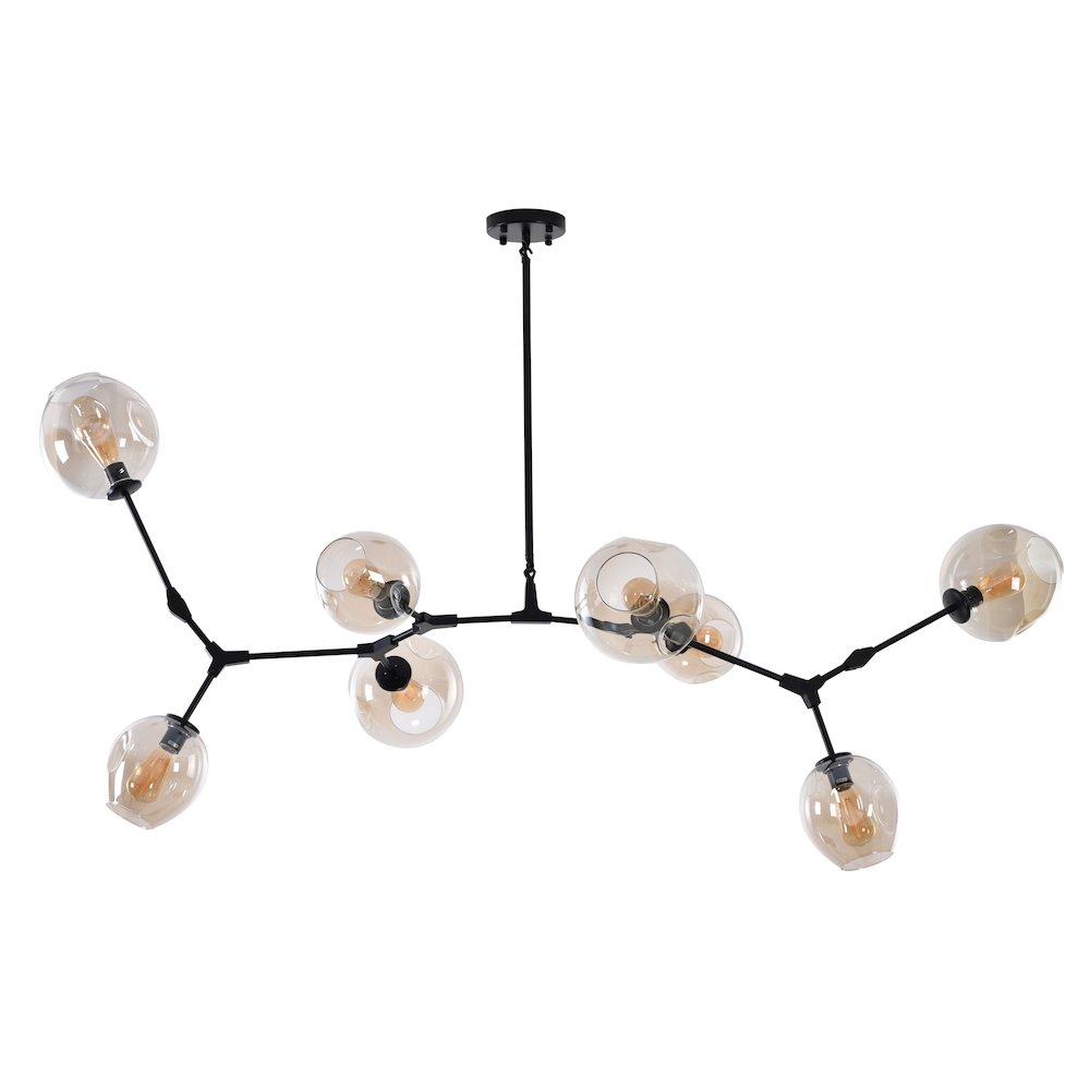 8-Light Matte Black Chandelier With Amber Glass Shades