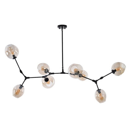 8-Light Matte Black Chandelier With Amber Glass Shades
