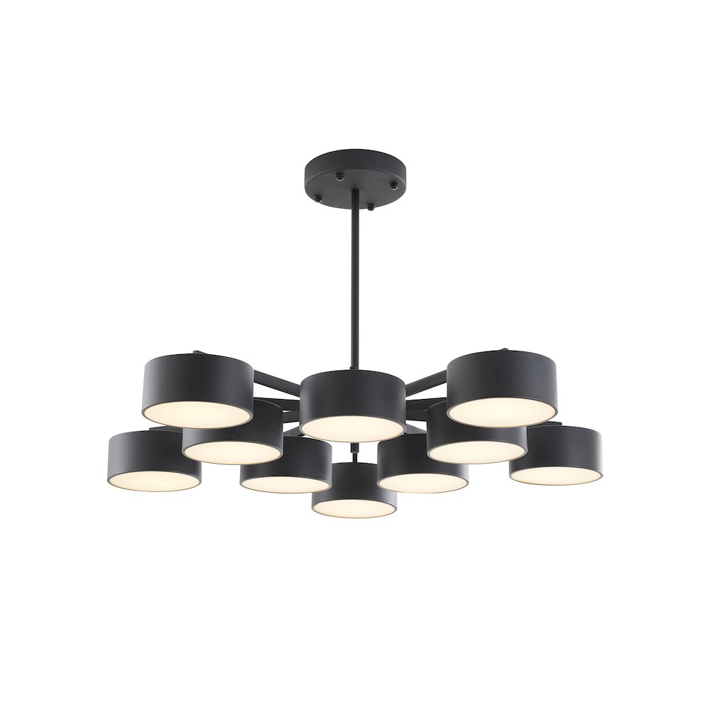 10-Light Black LED Semi Flush Mount With Black Shades / White Frosted Diffusers
