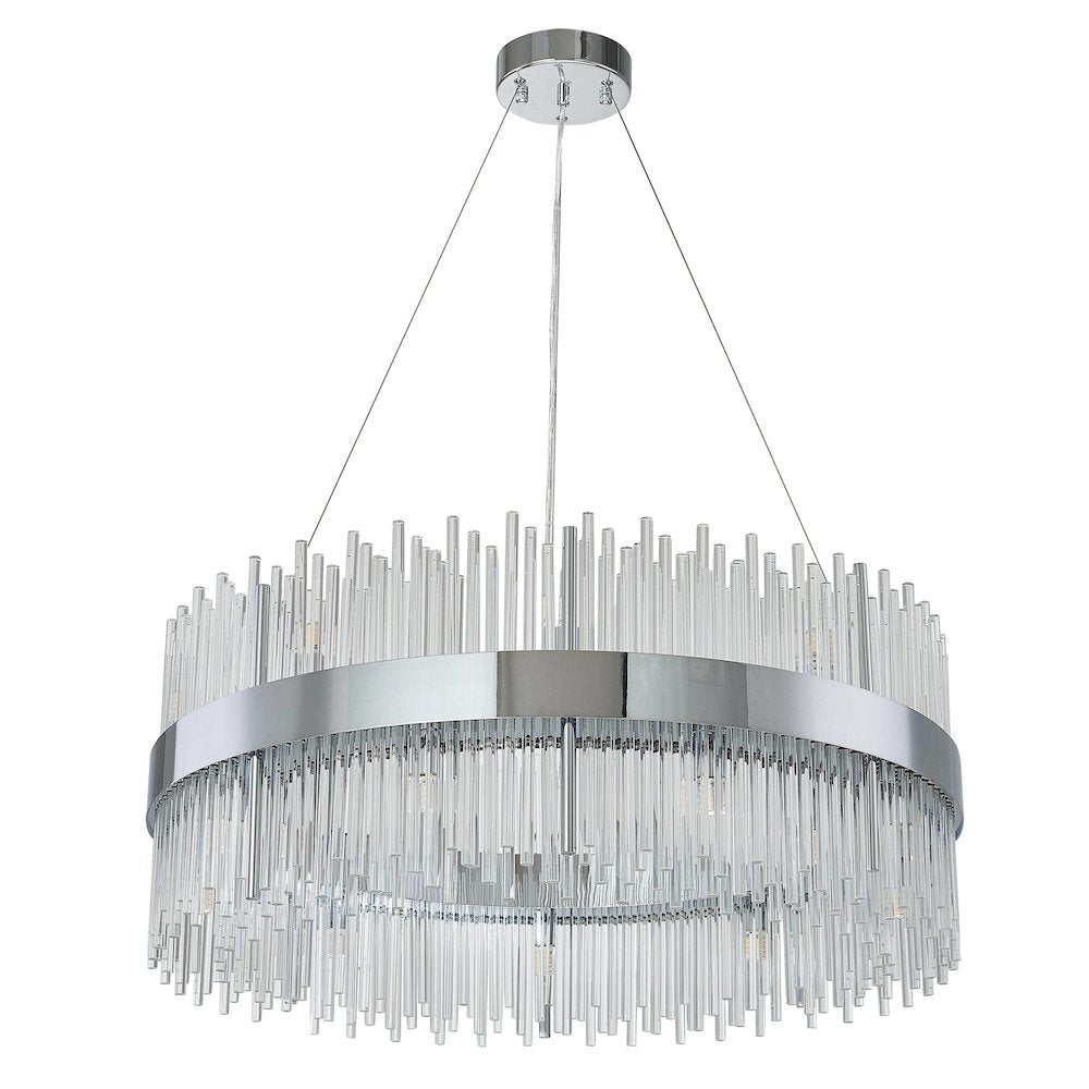 18-Light Chrome Stainless Steel Chandelier With Clear Glass Rods