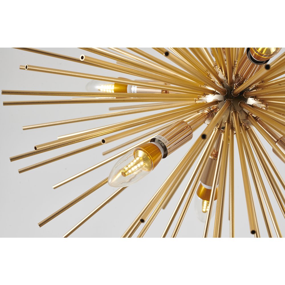 9-Light Gold Iron Chandelier With Aluminum Rods