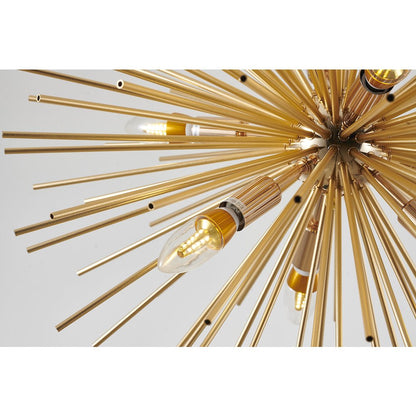 9-Light Gold Iron Chandelier With Aluminum Rods