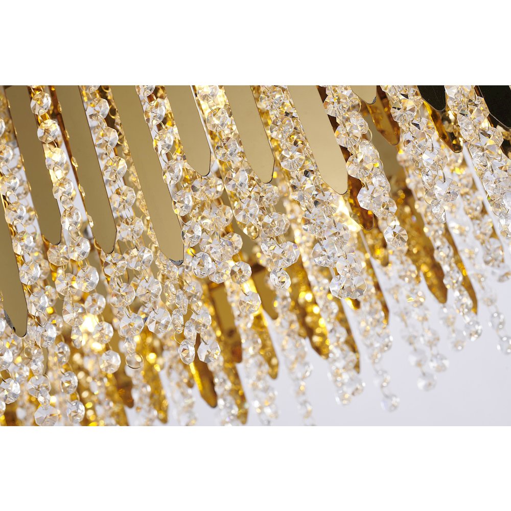9-Light Gold Stainless Steel Chandelier With Clear Crystal Beads