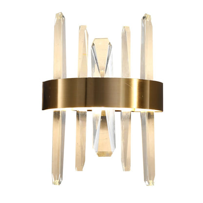 1-Light Gold Stainless Steel LED Wall Sconce With Clear Crystal Accents