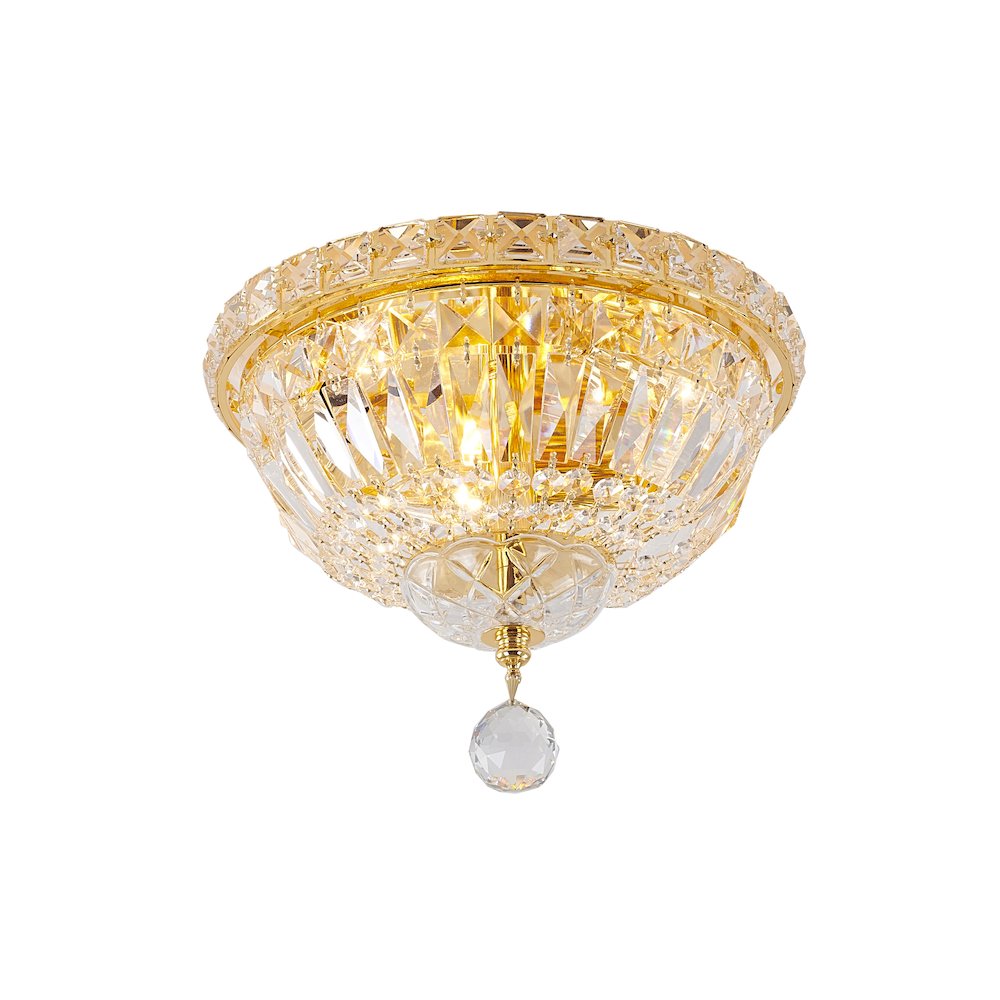3-Light Gold Flush Mount With Clear Crystals