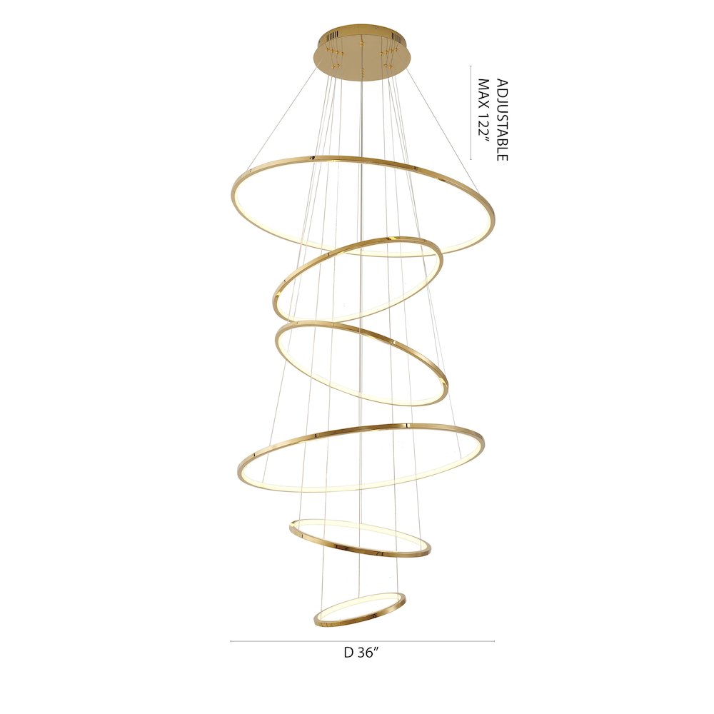 6-Light Shiny Gold Aluminum LED Chandelier With White Acrylic Diffusers