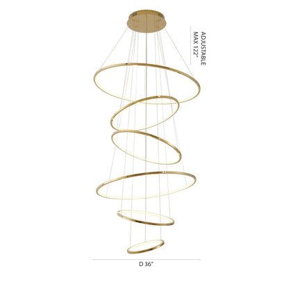 6-Light Shiny Gold Aluminum LED Chandelier With White Acrylic Diffusers