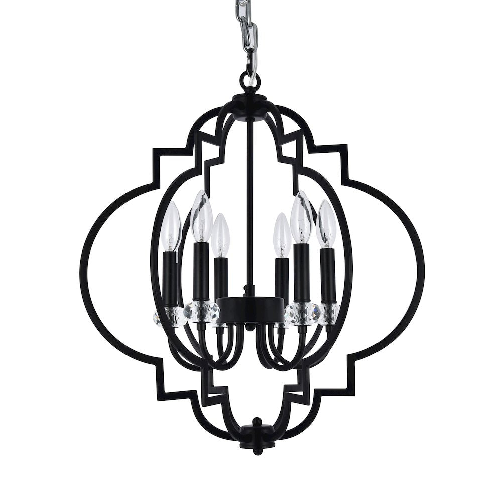 6-Light Black Cage Chandelier With Clear Crystal Bobeches