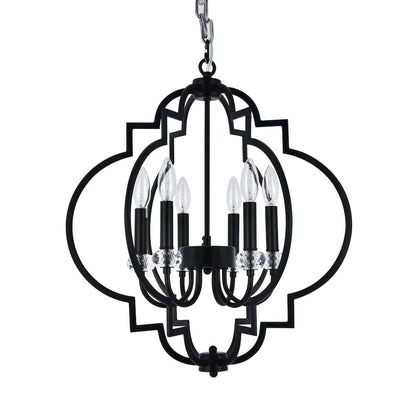 6-Light Black Cage Chandelier With Clear Crystal Bobeches