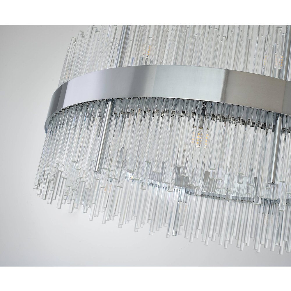 18-Light Chrome Stainless Steel Chandelier With Clear Glass Rods
