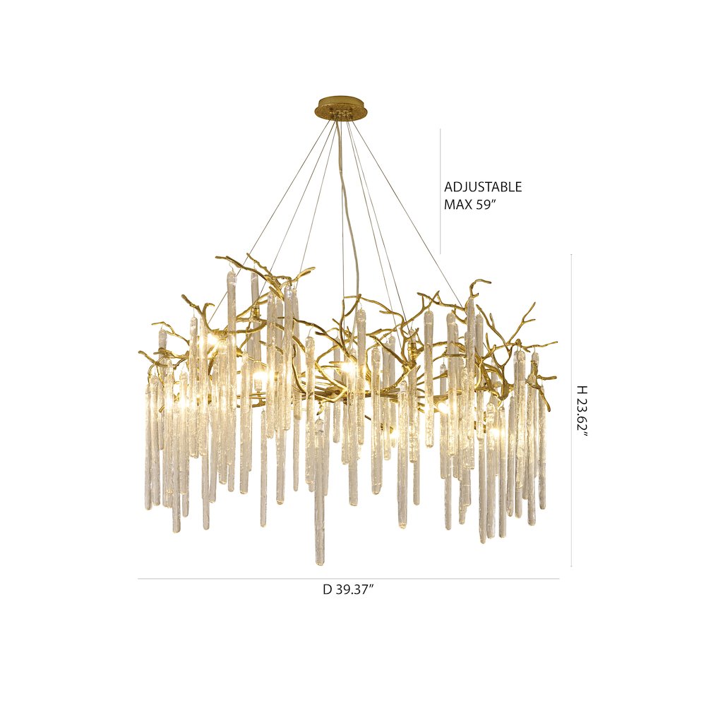 12-Light Brass Aluminum Chandelier With Clear Glass Drop