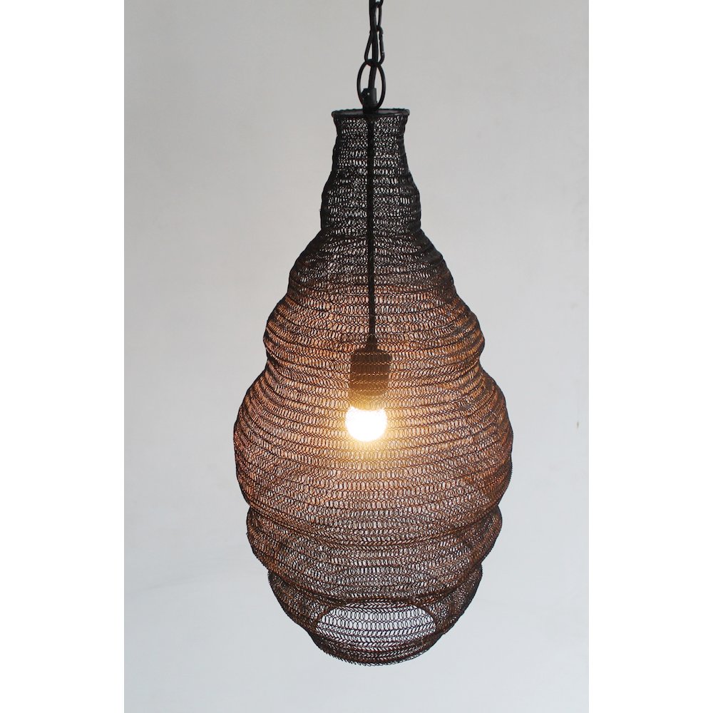 1-Light Satin Black Pendant With A Chain Basket Shade