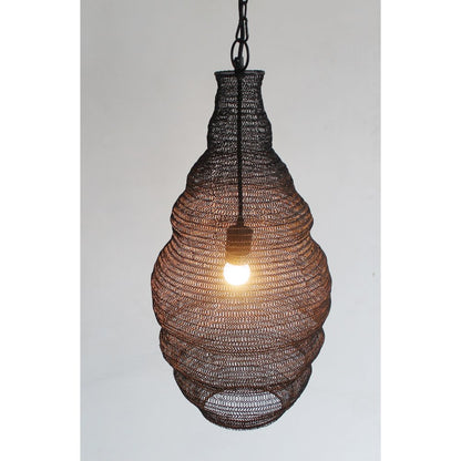 1-Light Satin Black Pendant With A Chain Basket Shade