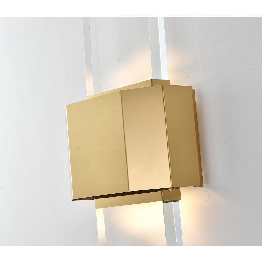 2-Light Gold Stainless Steel LED Wall Sconce With Crystal Blocks