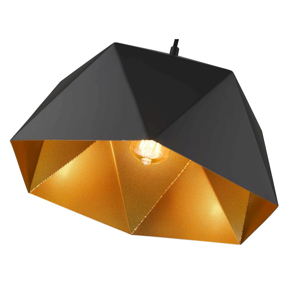 1-Light Black Metal Shade Pendant With A Gold Interior