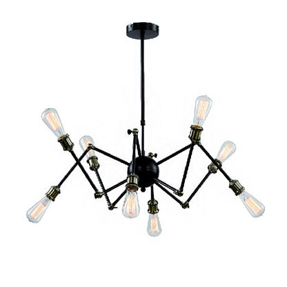8-Light Black Spider Arm Chandelier With Brass Accents