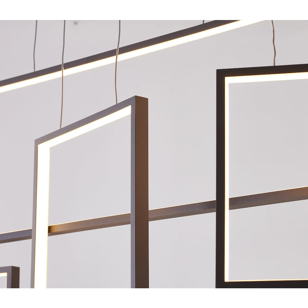 4-Light Dimmable Coffee Brown LED Chandelier With Hanging Box Pendants