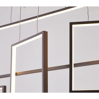 4-Light Dimmable Coffee Brown LED Chandelier With Hanging Box Pendants