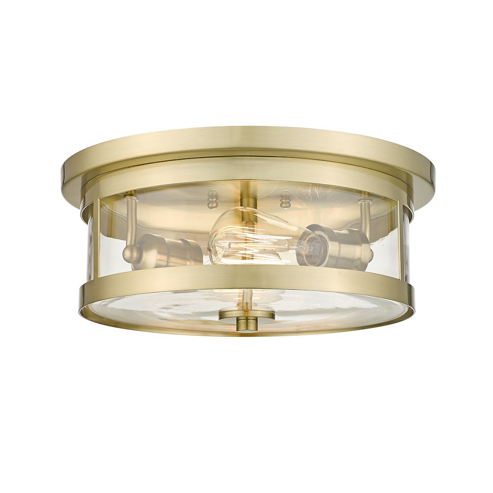 2-Light Gold Flush Mount With A Clear Glass Shade