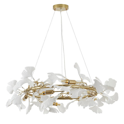 10-Light Brass Chandelier With White Acrylic Leafs