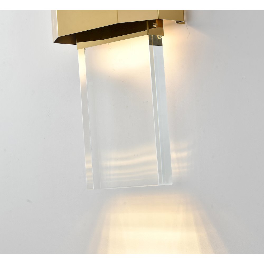 2-Light Gold Stainless Steel LED Wall Sconce With Crystal Blocks