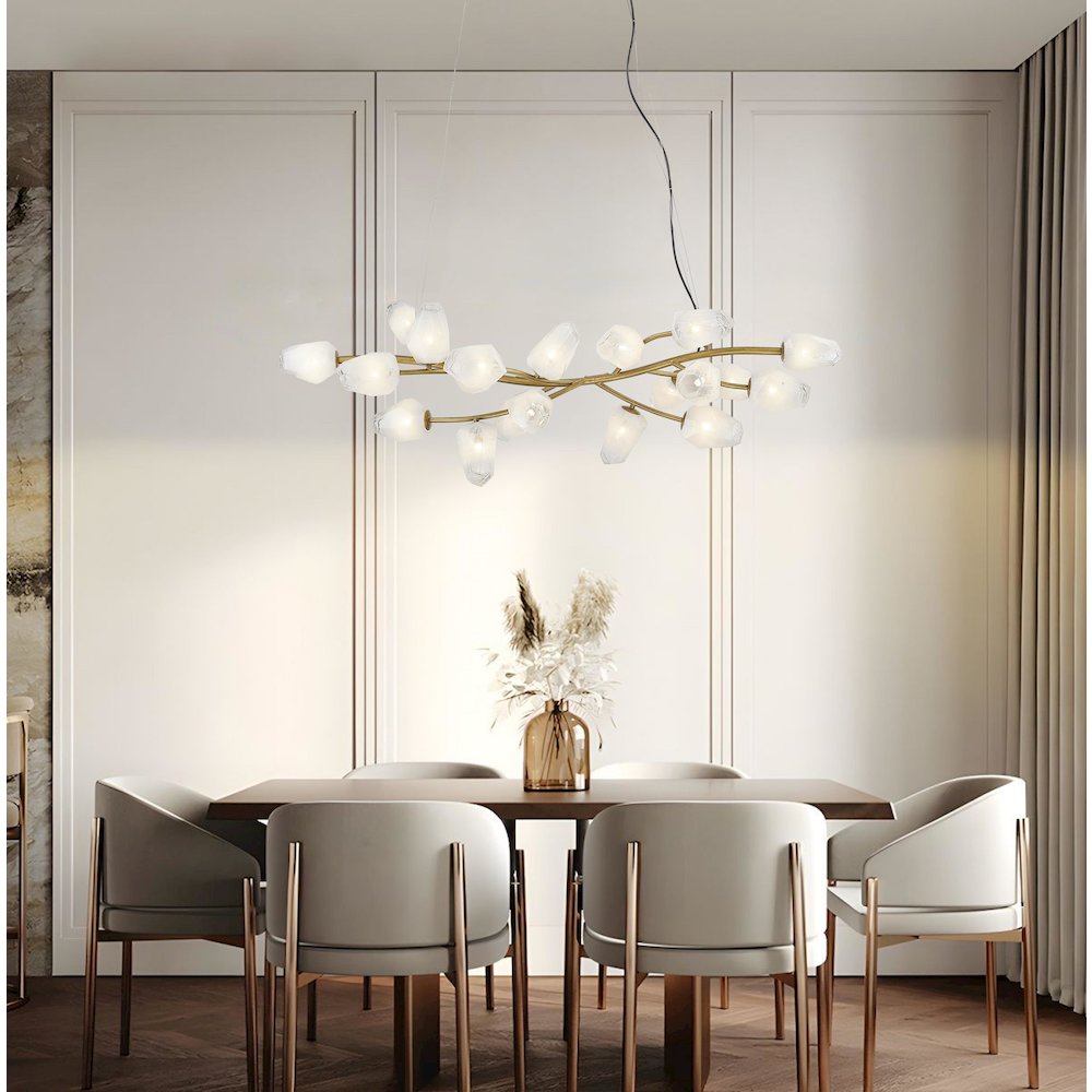 20-Light gold iron frame chandelier with white glass shades