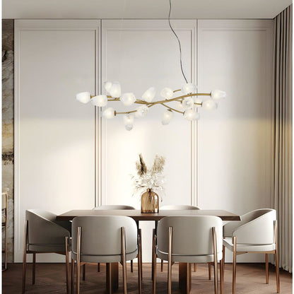 20-Light gold iron frame chandelier with white glass shades