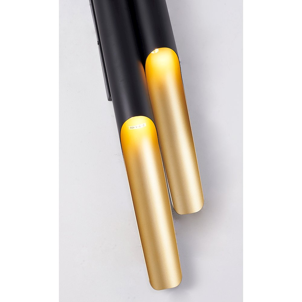 4-Light Matte Black Tubed Wall Sconce With A Gold Interior