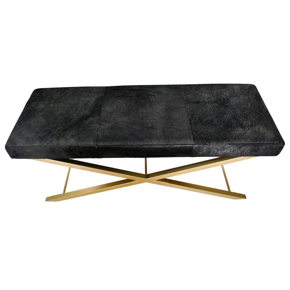 Gold Stainless Steel Bench With Black Hairline Leather