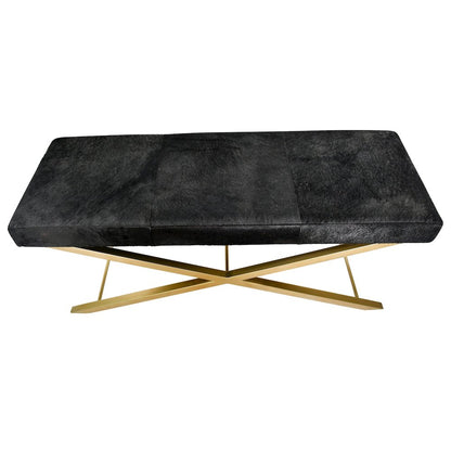 Gold Stainless Steel Bench With Black Hairline Leather