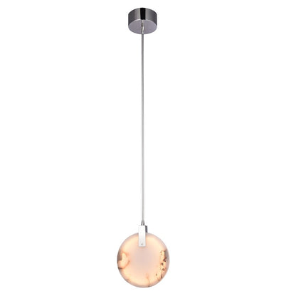 1-Light Chrome Stainless Steel LED Pendant With A Round Spanish Alabaster
