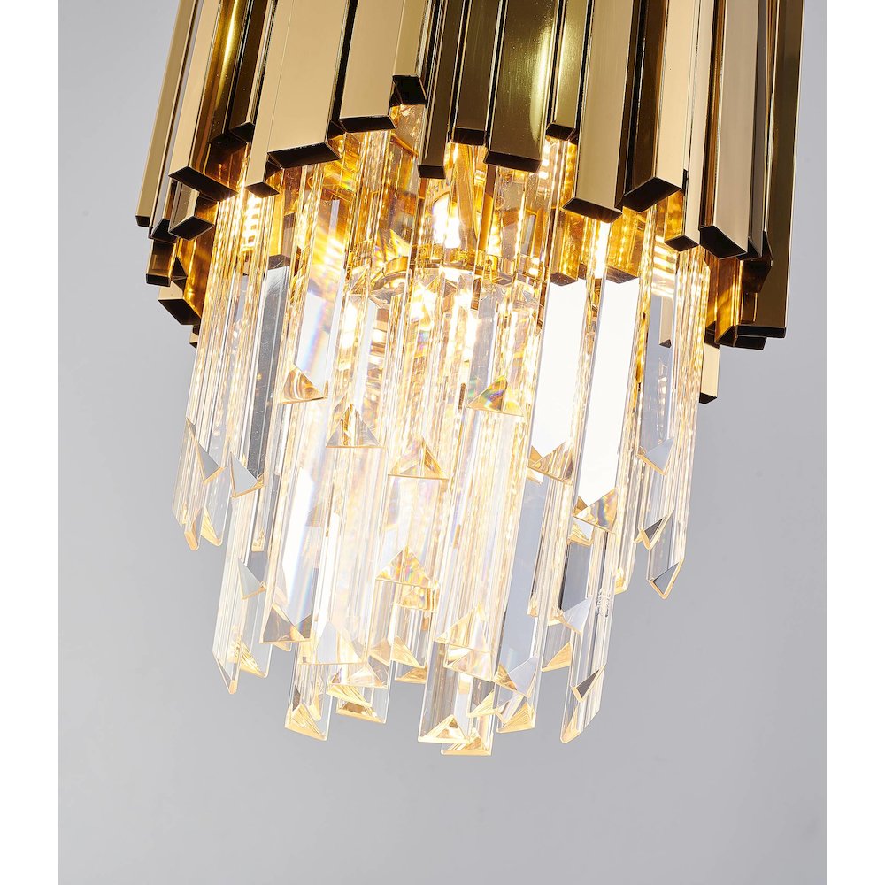 4-Light Gold Stainless Steel Pendant With Clear Crystals