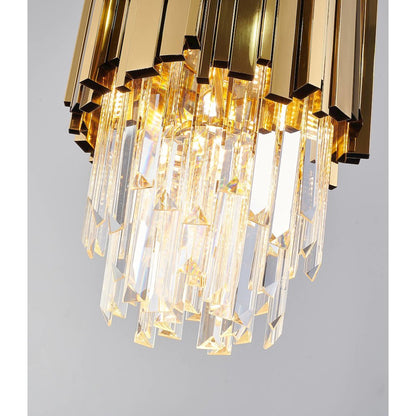 4-Light Gold Stainless Steel Pendant With Clear Crystals