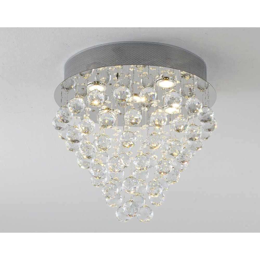 6-Light Chrome Flush Mount With Clear Crystals