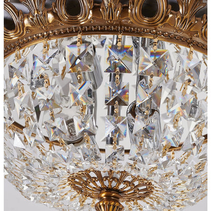 2-Light Antique Gold Flush Mount With Clear Hanging Crystals