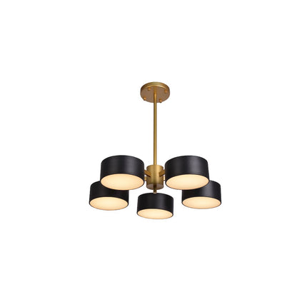 5-Light Gold LED Semi Flush Mount With Black Shades And White Frosted Diffusers