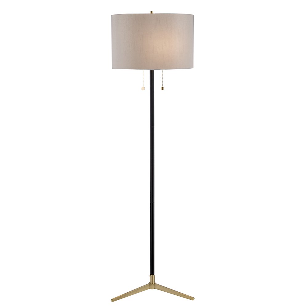 2-Light Antique Brass And Black Floor Lamp With A White Shade