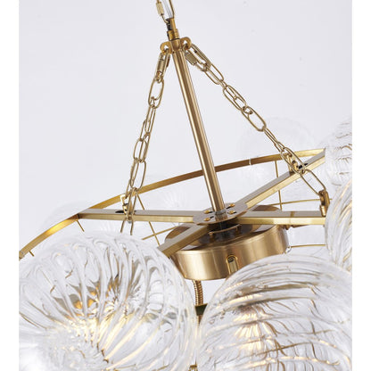 12-Light Brass Chandelier With Clear Swirl Glass Shades