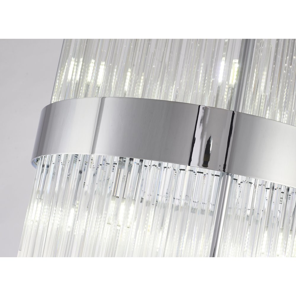 10-Light Chrome Chandelier With Clear Glass Rods
