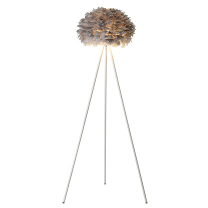 1-Light Grey Goose Feather Ball Floor Lamp With A White Iron Frame