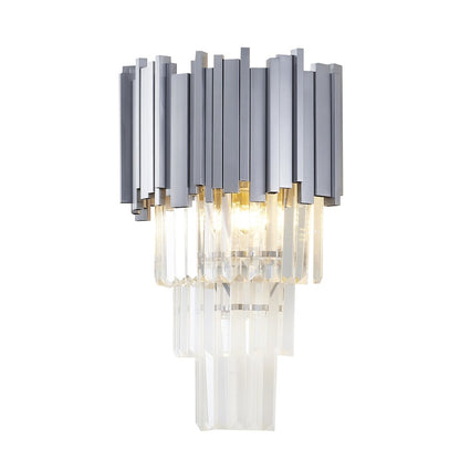 3-Light Shiny Nickel Wall Sconce With Clear Hanging Crystals