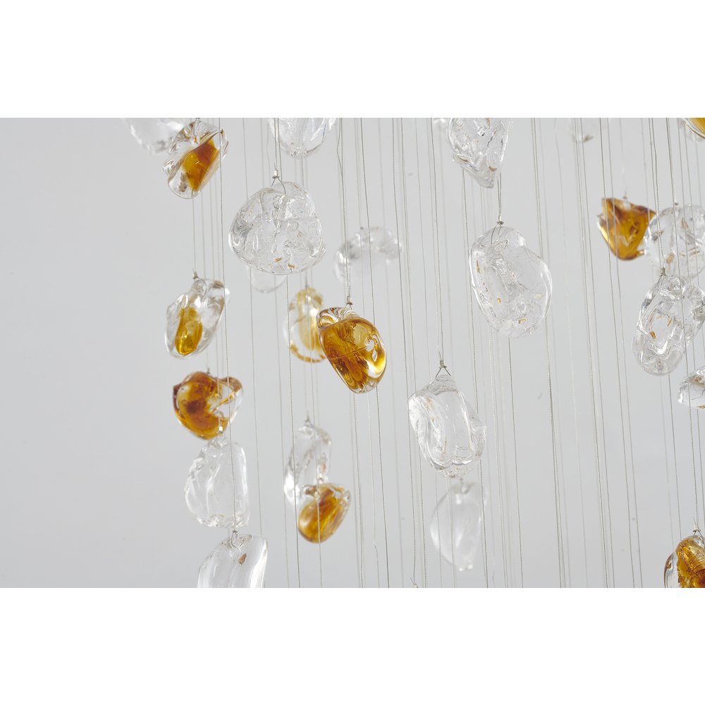9-Light Brass Chandelier With Clear And Amber Glass Stones