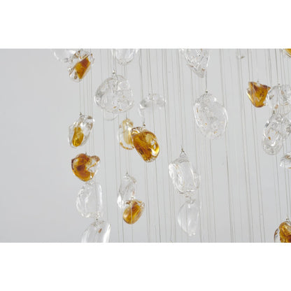 9-Light Brass Chandelier With Clear And Amber Glass Stones