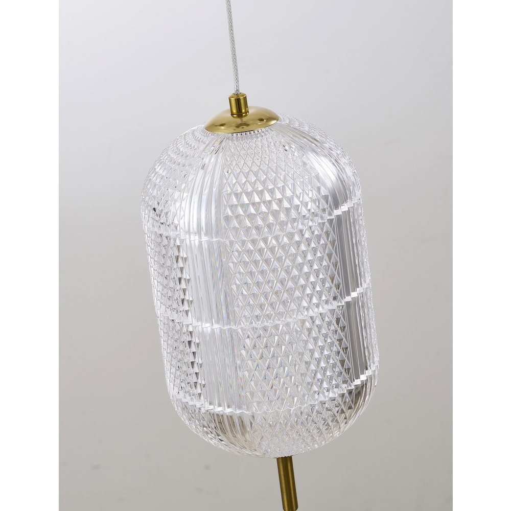 9-Light Flushed Brass Dimmable LED Chandelier With Hanging Clear  PC shades