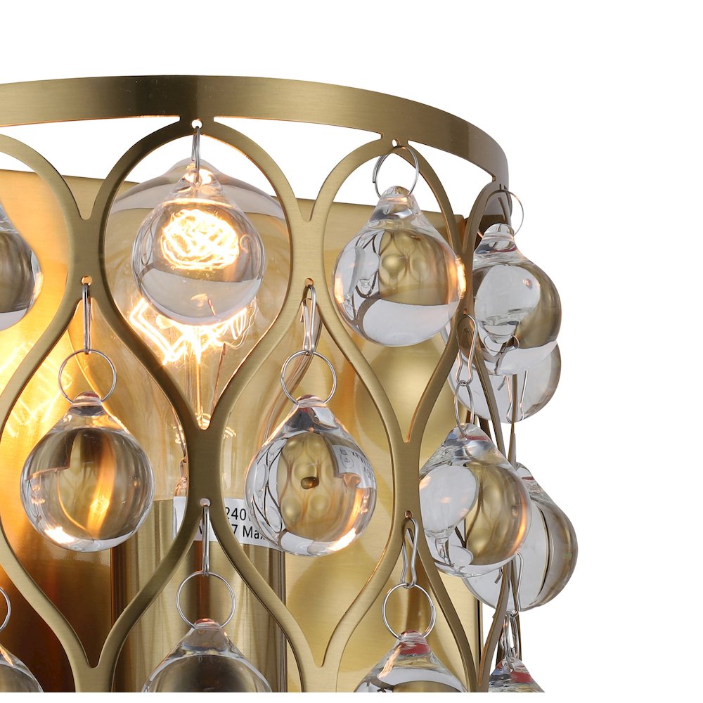 1-Light Gold Wall Sconce With Clear Hanging Crystals