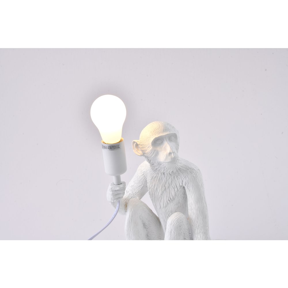 1-Light White Sitting Resin Monkey Table Lamp