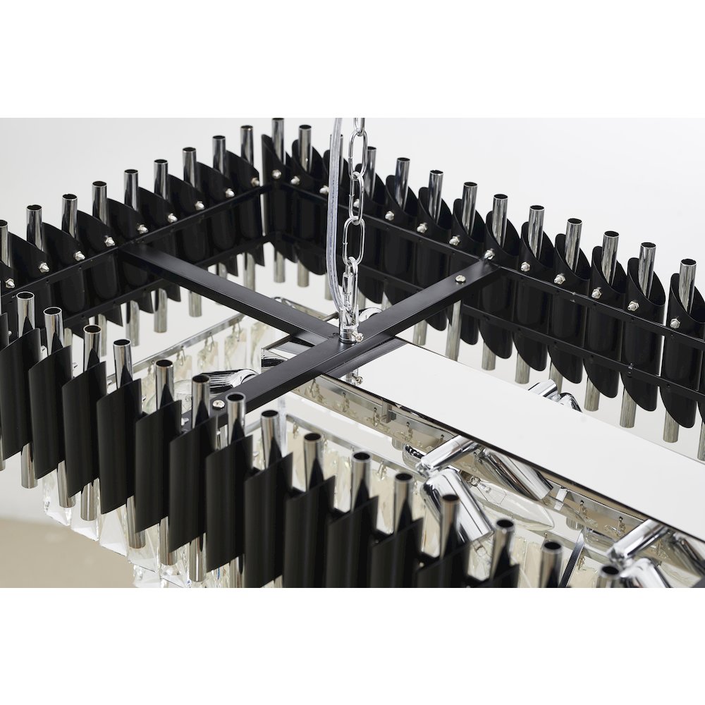 14-Light black and chrome chandelier with clear hanging crystal